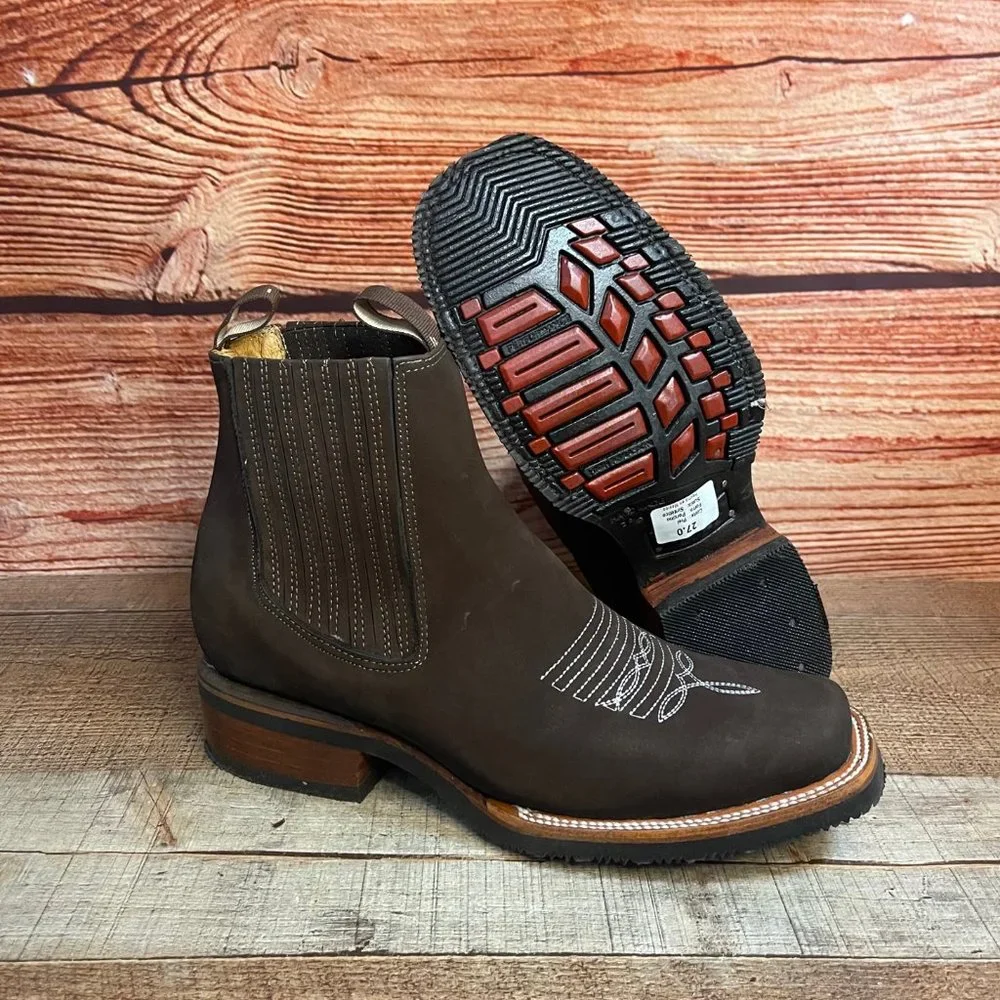 MEN LEATHER WESTERN COWBOY RODEO CHELSEA ANKLE HALF BOOTS BOTIN VAQUERO CAFE - Picture 2 of 10